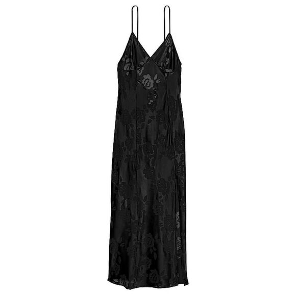 VS Archives Burnout Black Satin Slip Dress Size L New with Tags - Picture 3 of 5
